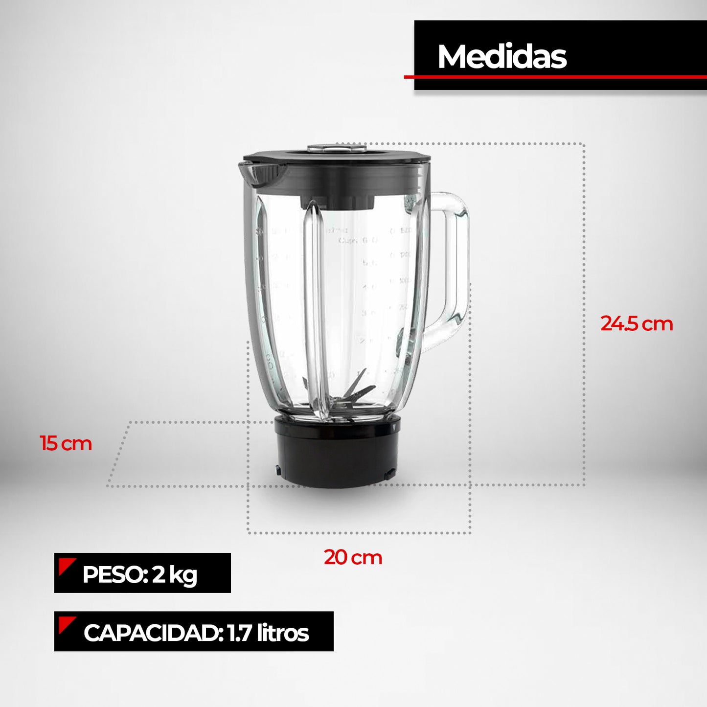 Vaso Vidrio 1.75l C/ Aspas Y Tapa Licuadora BSB01A Bogner