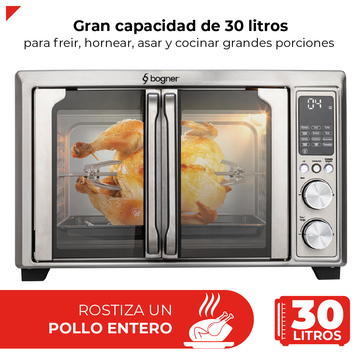 Bogner Horno Freidora De Aire Acero Inox 30l BAF300
