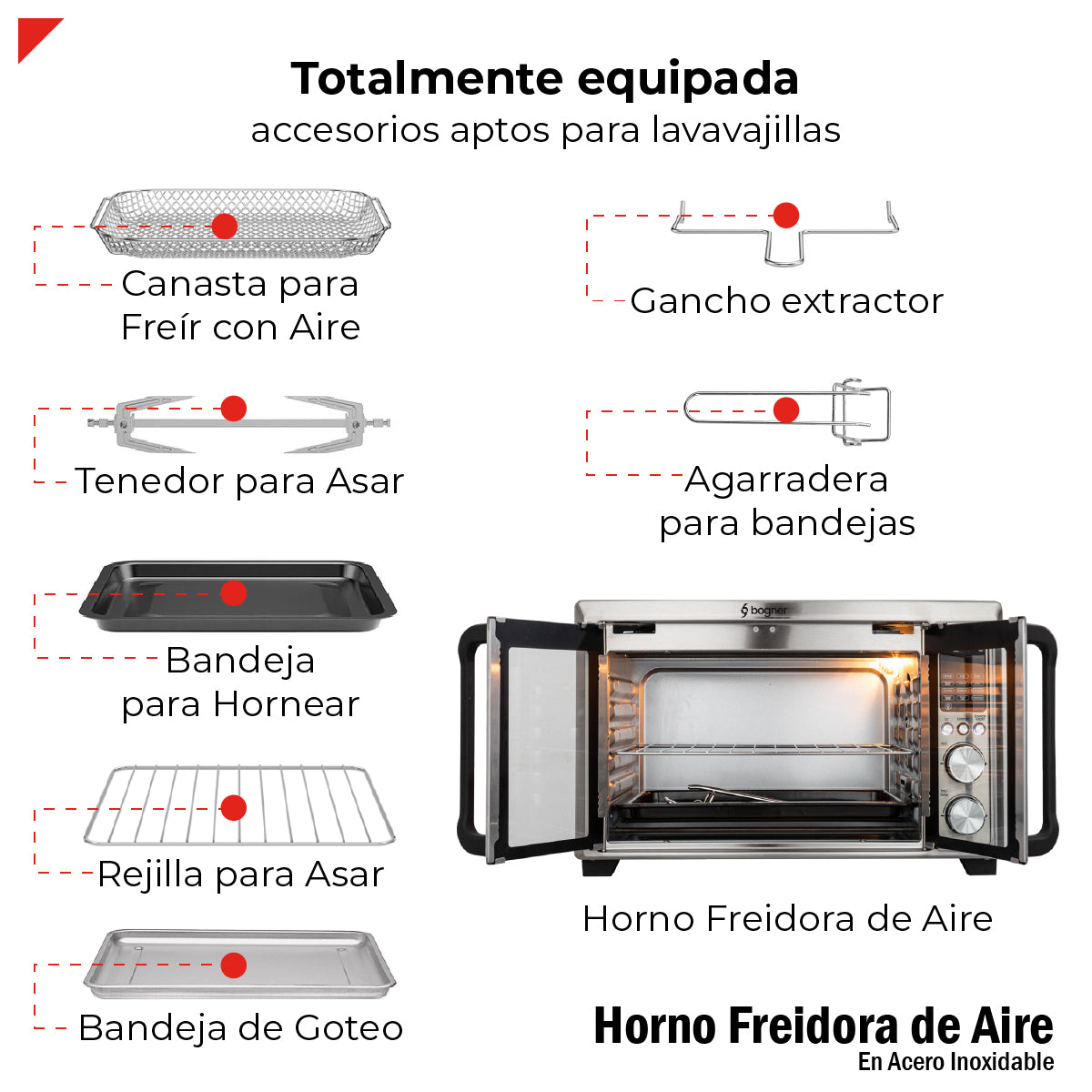Bogner Horno Freidora De Aire Acero Inox 30l BAF300