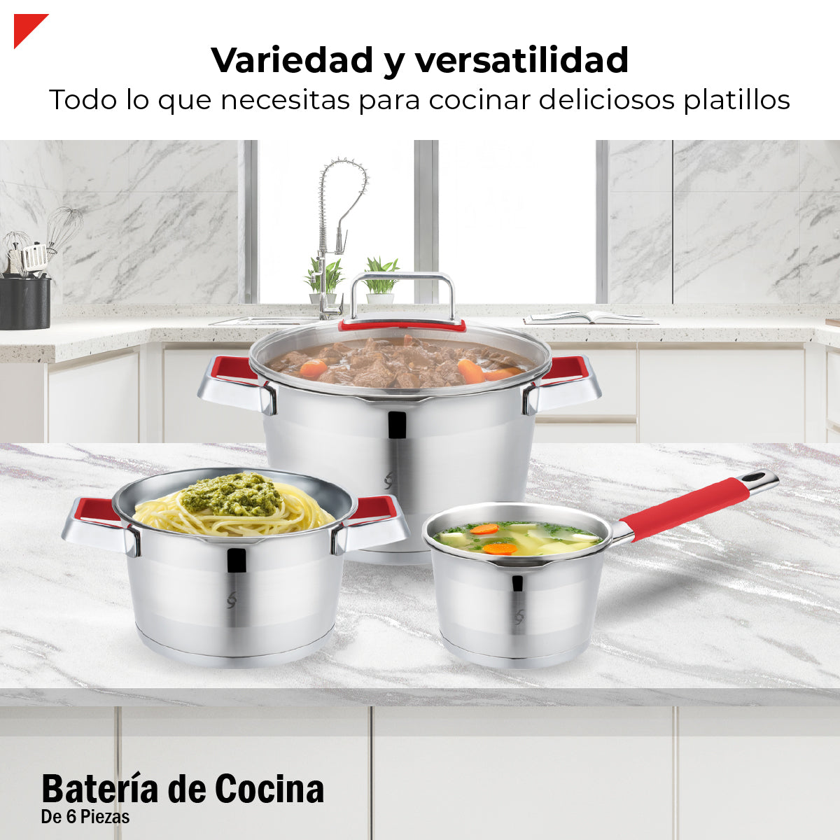 Bogner Batería De Cocina Acero Inoxidable 6 Piezas BCPS06SS
