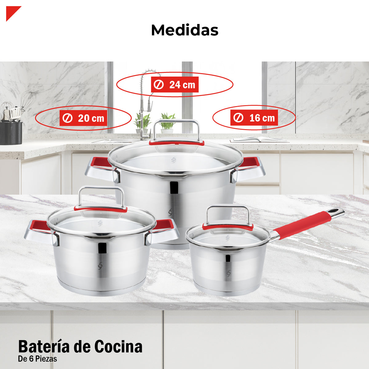 Bogner Batería De Cocina Acero Inoxidable 6 Piezas BCPS06SS