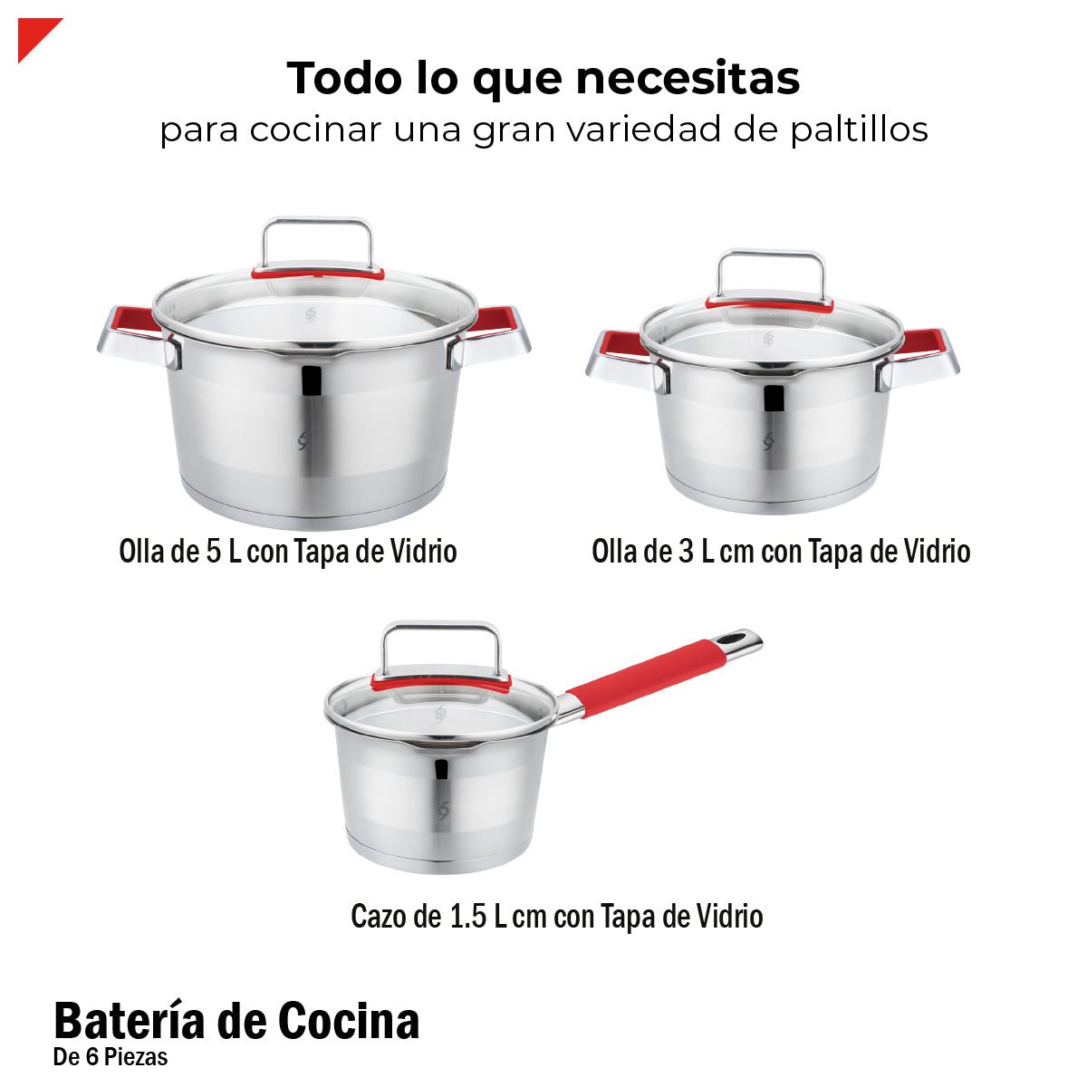Bogner Batería De Cocina Acero Inoxidable 6 Piezas BCPS06SS