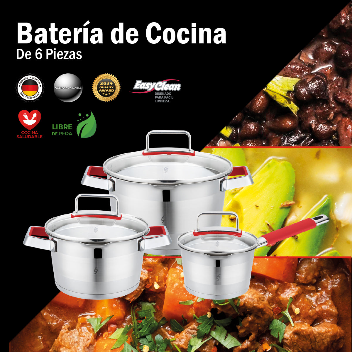 Bogner Batería De Cocina Acero Inoxidable 6 Piezas BCPS06SS
