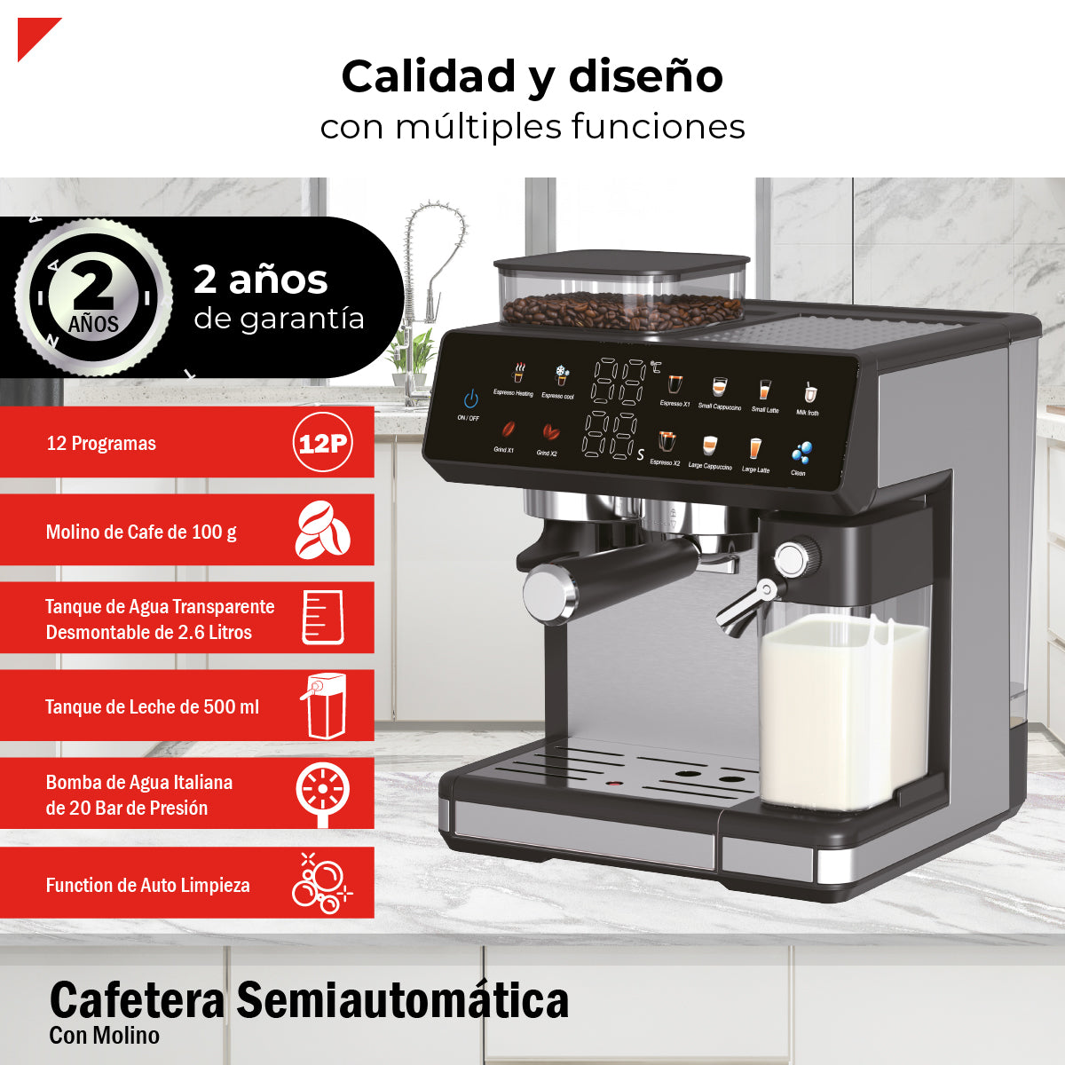 Cafetera Semiautomática Con Molino 20bar Bogner