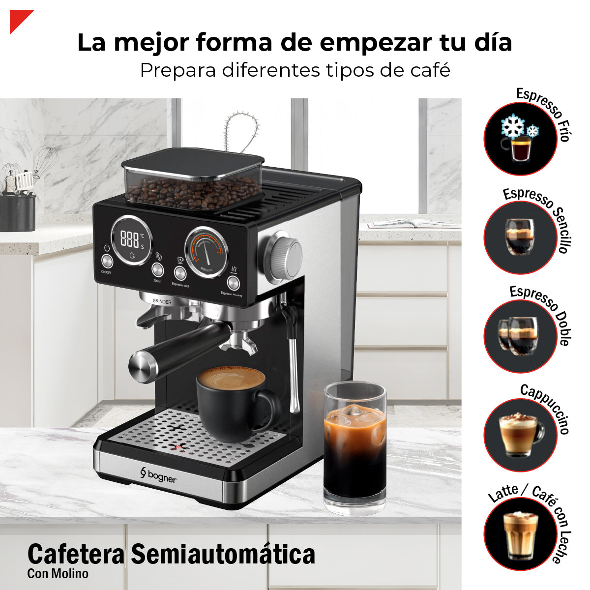 Bogner Cafetera Semiautomática 20b Con Molino BDCM20G