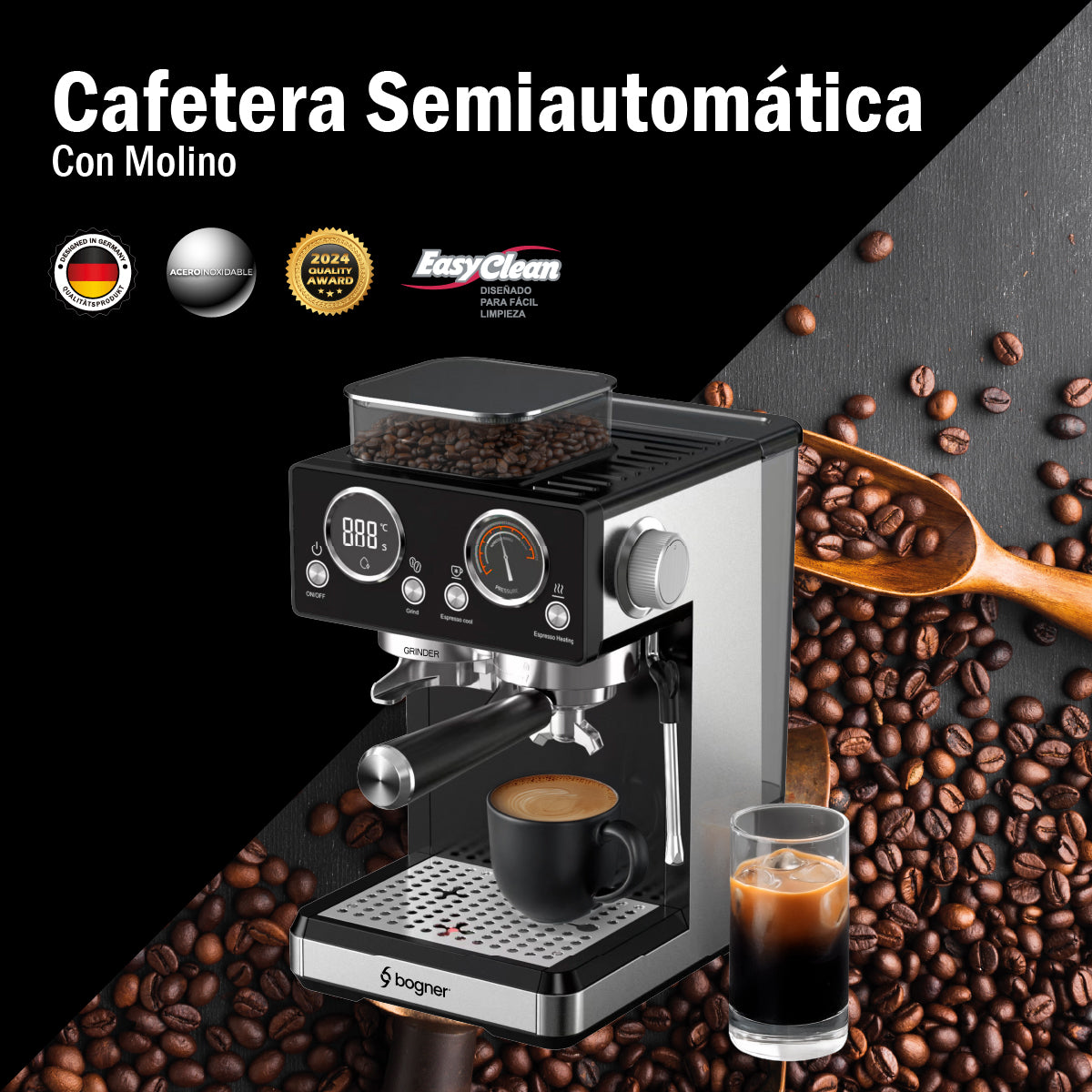 Bogner Cafetera Semiautomática 20b Con Molino BDCM20G