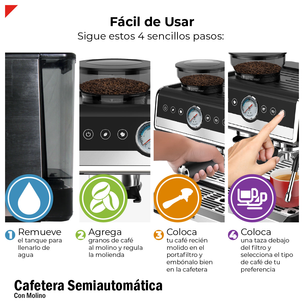 Bogner Cafetera Espresso BDCM22 20 Bares – Molinillo Integrado, Espumador de Leche, 2 Tazas, 2.6L, 2250W