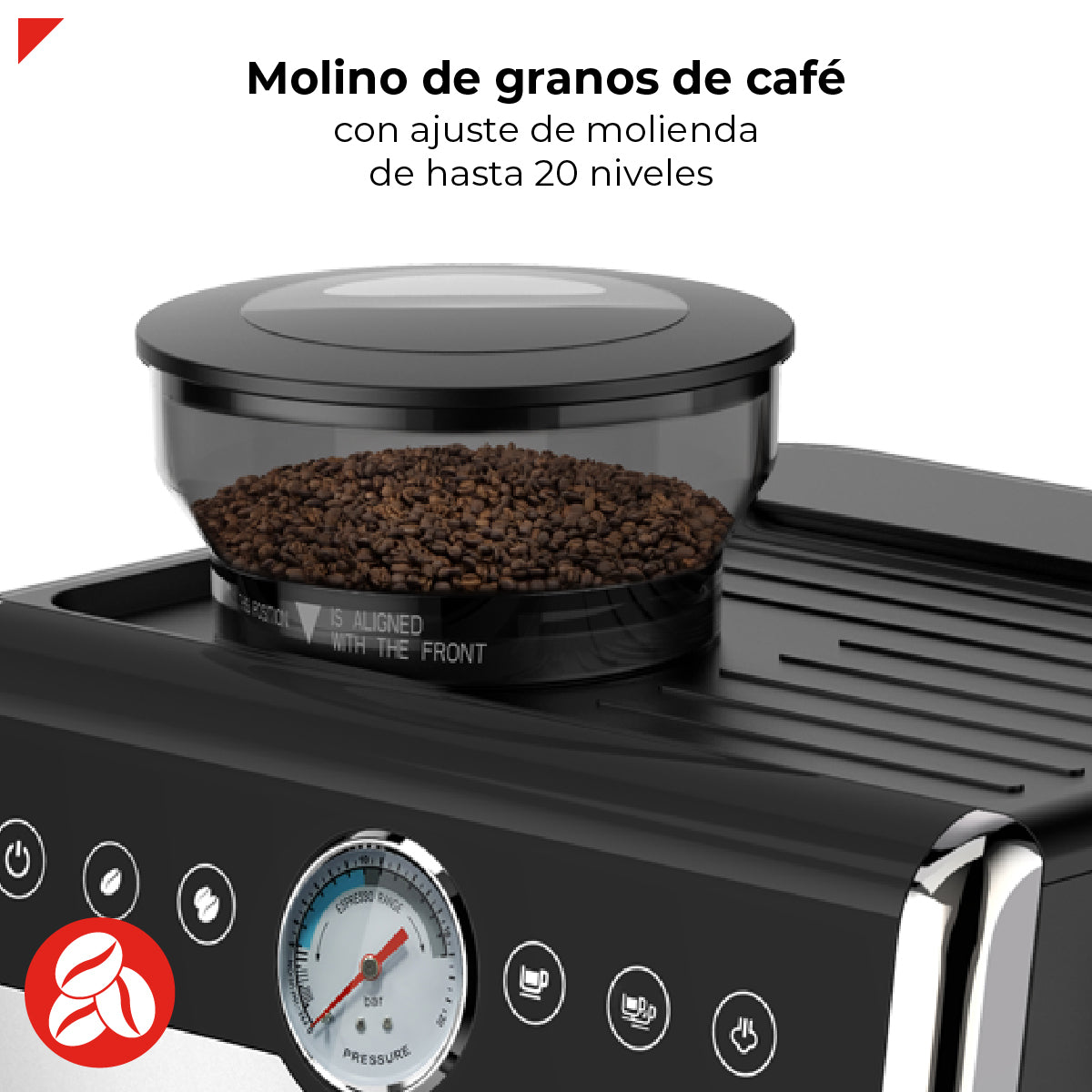 Bogner Cafetera Espresso BDCM22 20 Bares – Molinillo Integrado, Espumador de Leche, 2 Tazas, 2.6L, 2250W