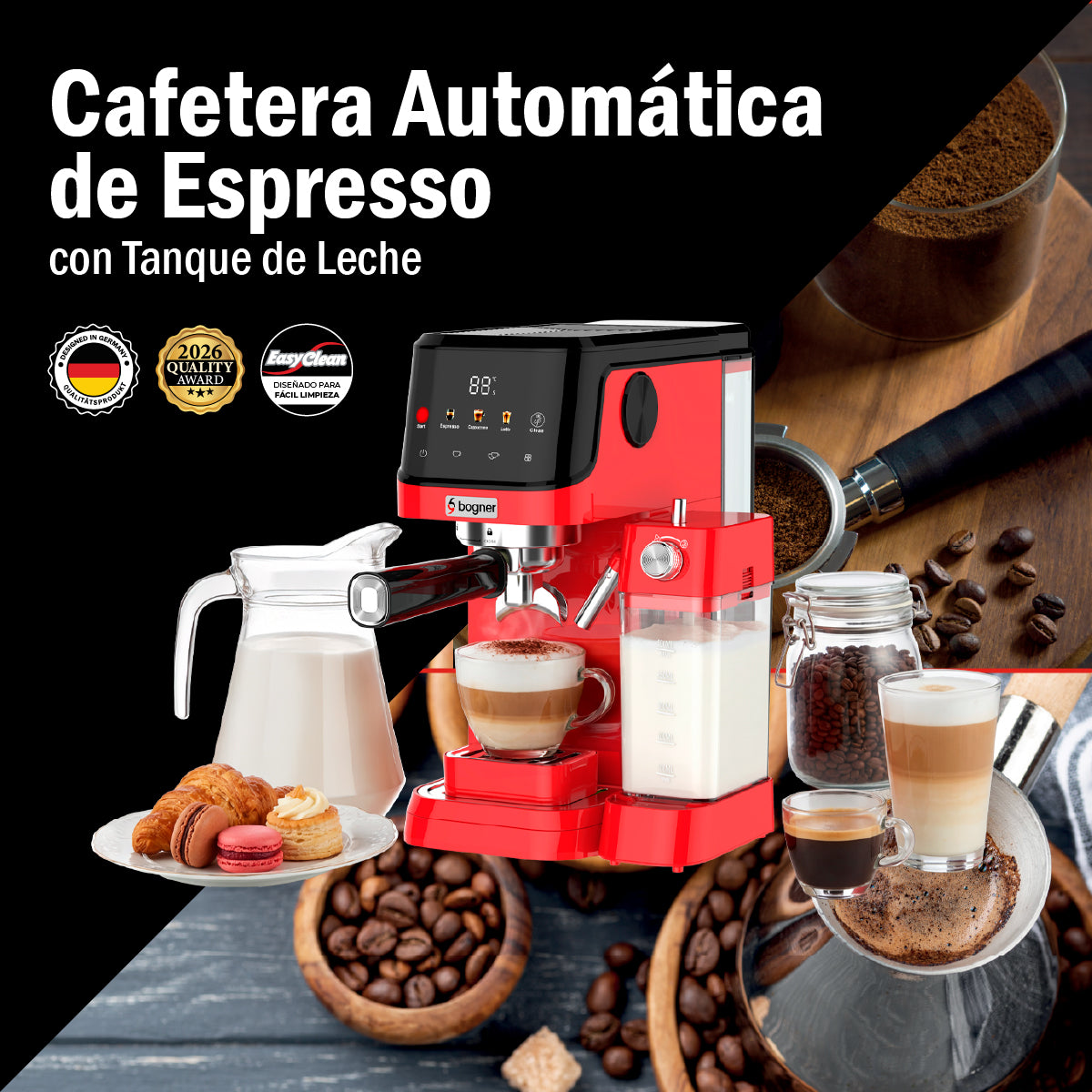 Cafetera Automática Para Espresso 20 Bar Con Tanque De Leche
