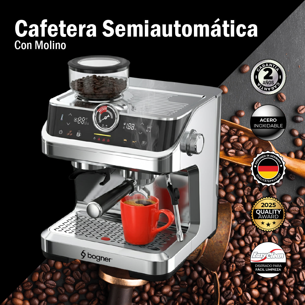Cafetera Semiautomatica Espresso 20 Bar Molino Latte Cappuccino Bogner
