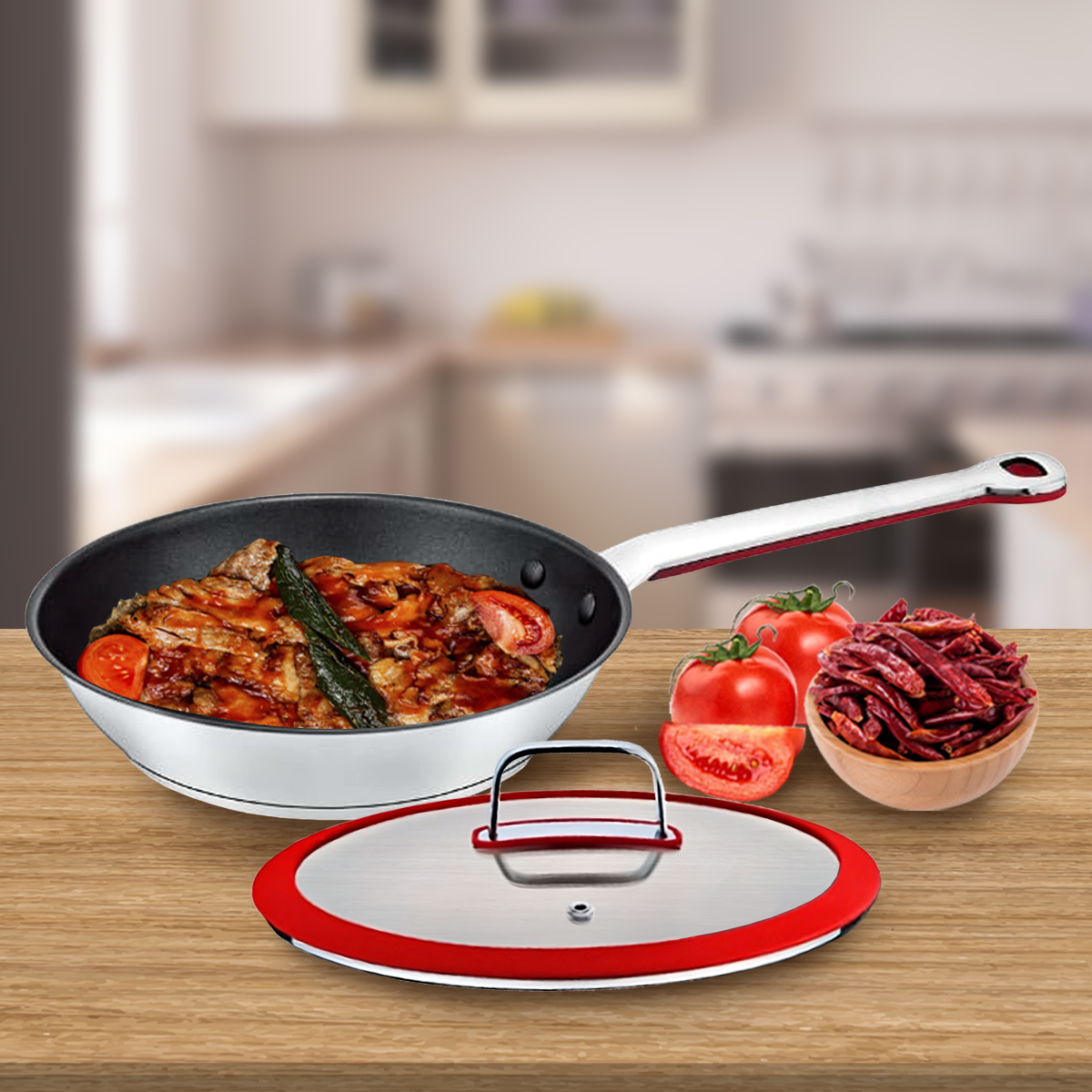 Sartén de 24 cm de Acero Inoxidable con Tapa Bogner BFP24L