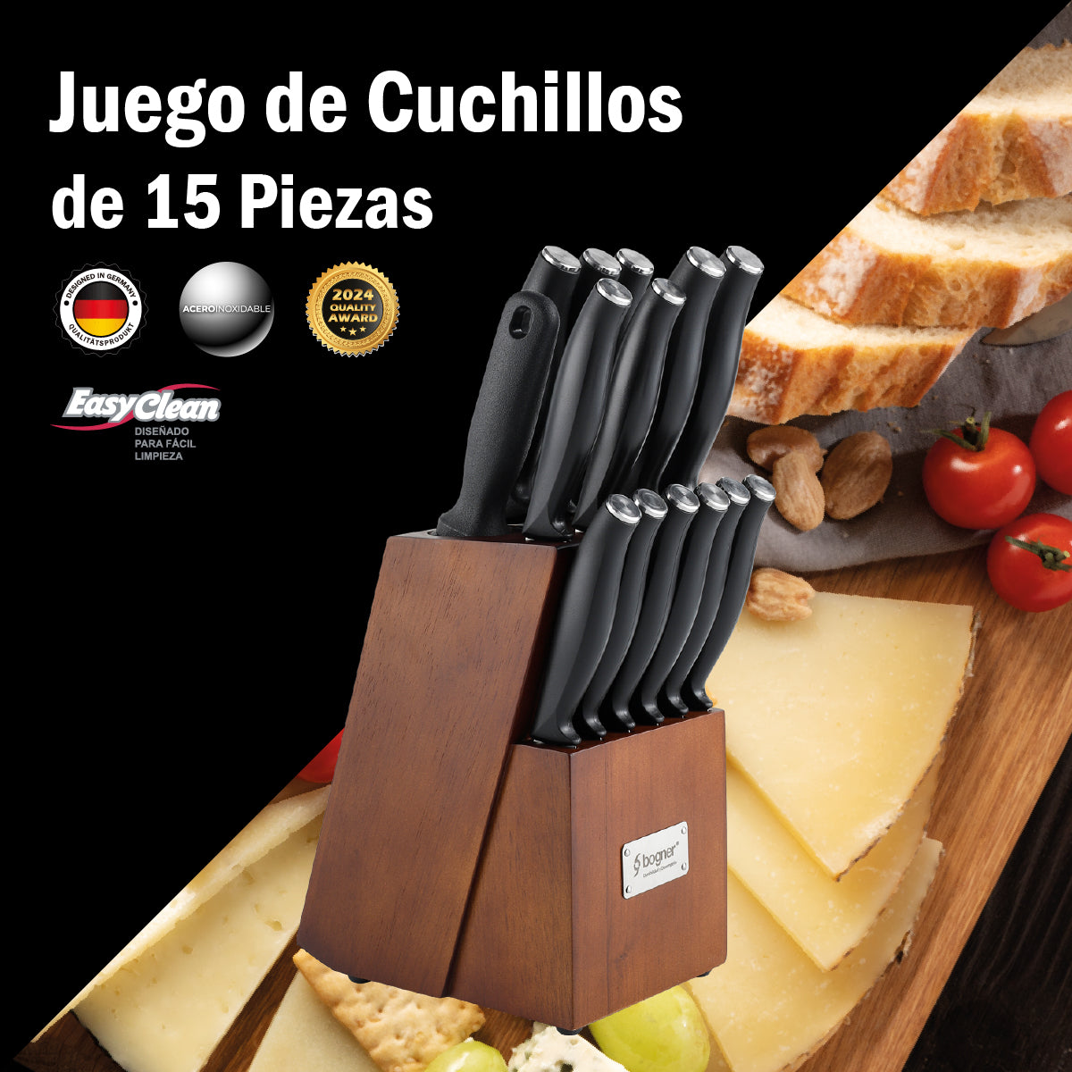 Bogner Juego De Cuchillos Con Bloque De Madera 15 Pzas BKS15