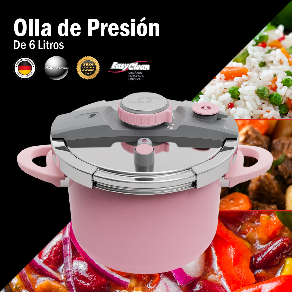 Bogner Olla De Presión 6l Acero Inox Rosa BPC06P