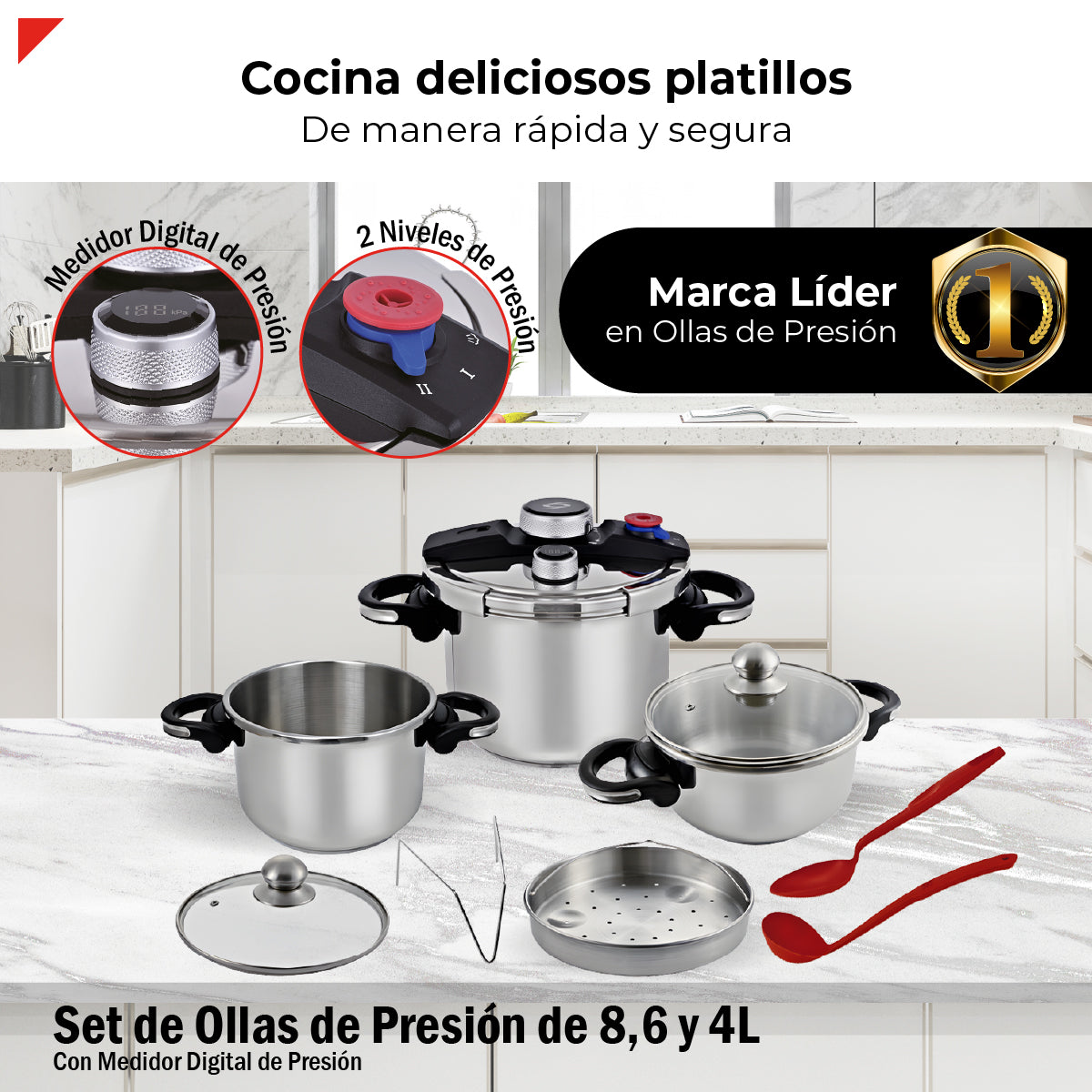 Bogner Juego De Ollas Express Bogner 8, 6 Y 4 Litros De Acero Inox