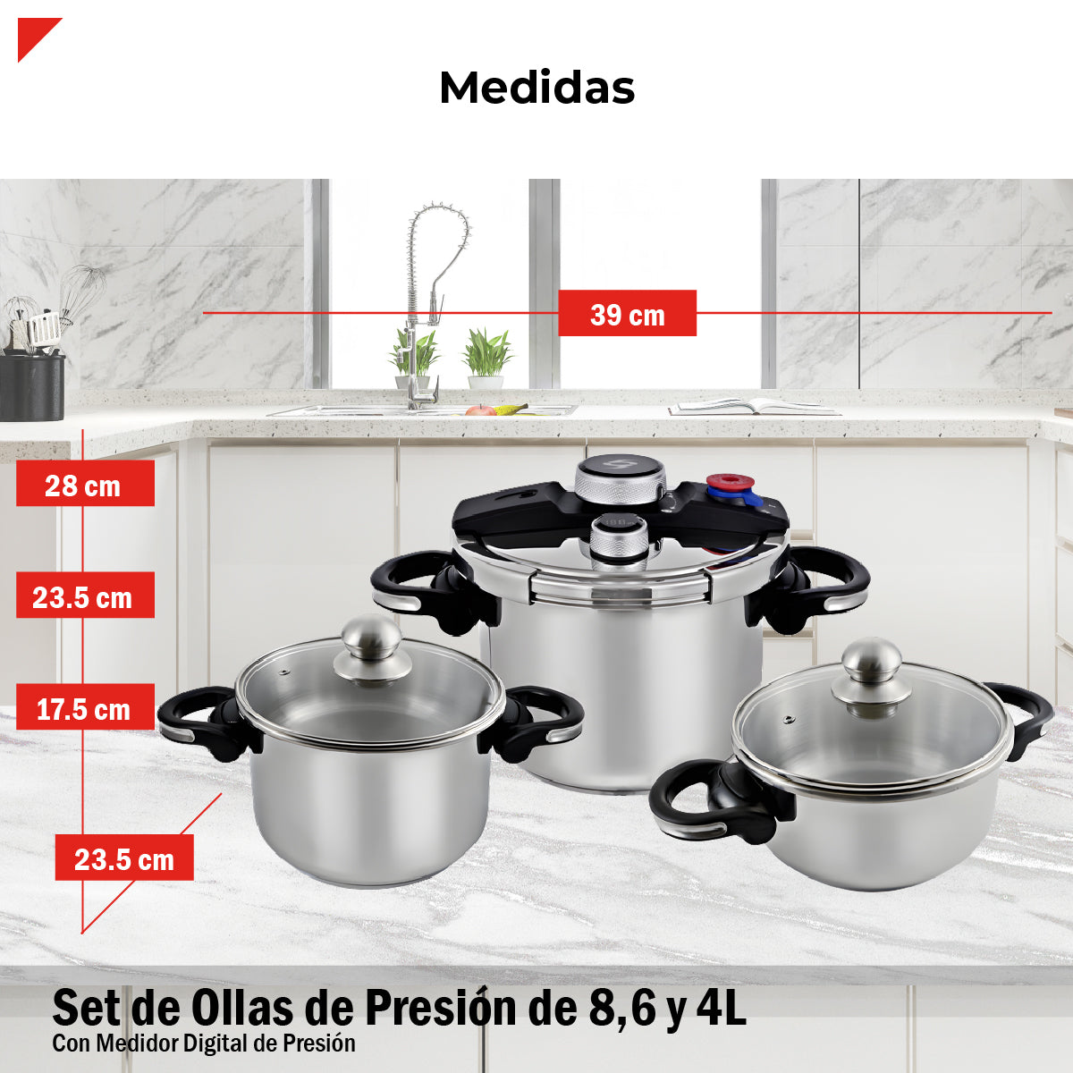 Bogner Juego De Ollas Express Bogner 8, 6 Y 4 Litros De Acero Inox