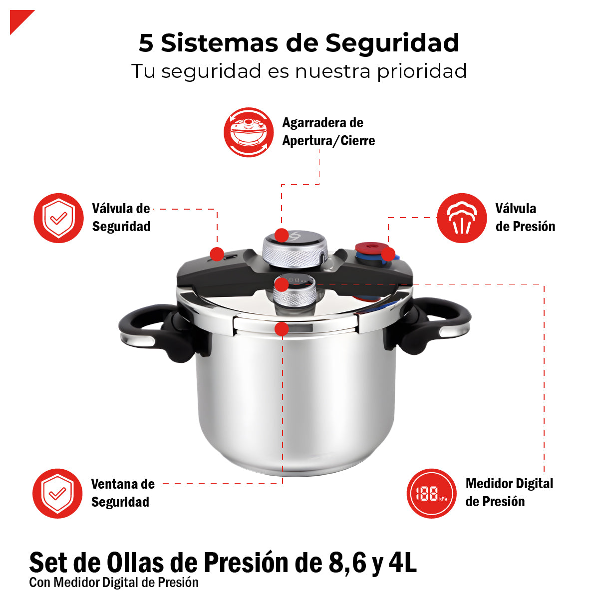 Bogner Juego De Ollas Express Bogner 8, 6 Y 4 Litros De Acero Inox