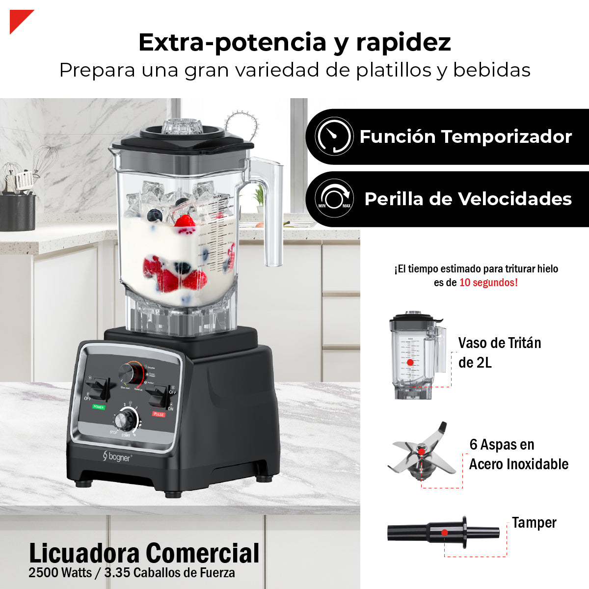 Bogner Licuadora Comercial 2500w 2l Tritán BSB07N