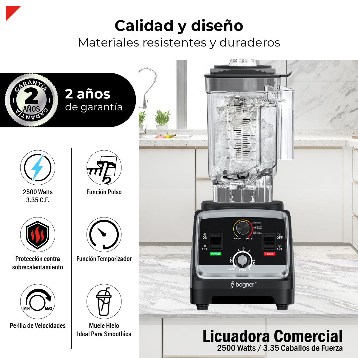 Bogner Licuadora Comercial 2500w 2l Tritán BSB07N