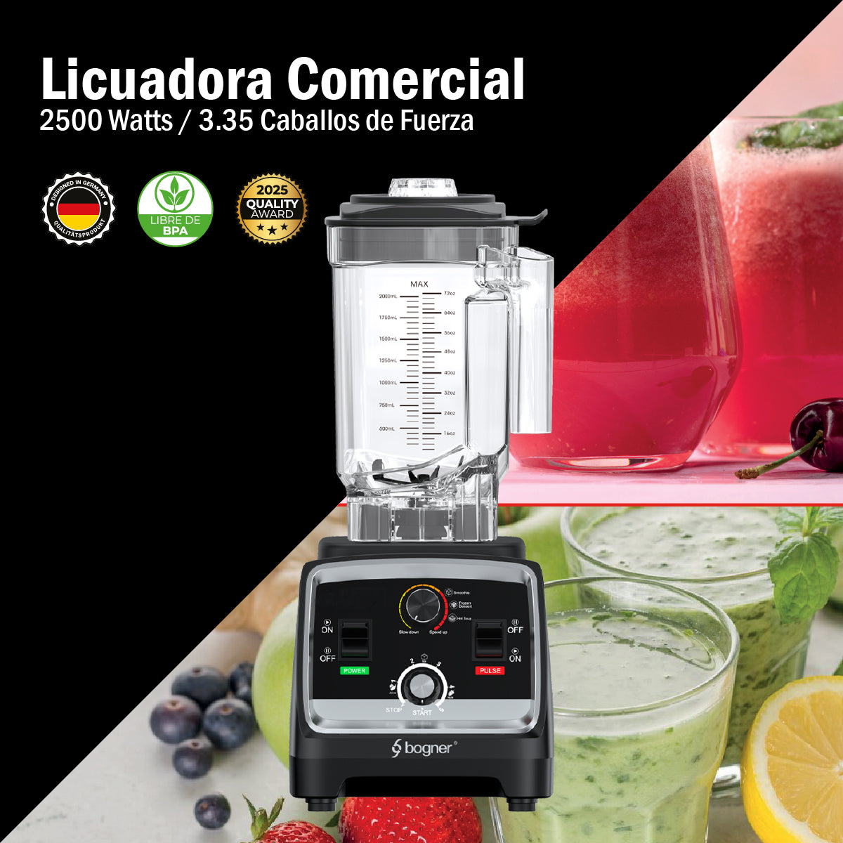 Bogner Licuadora Comercial 2500w 2l Tritán BSB07N