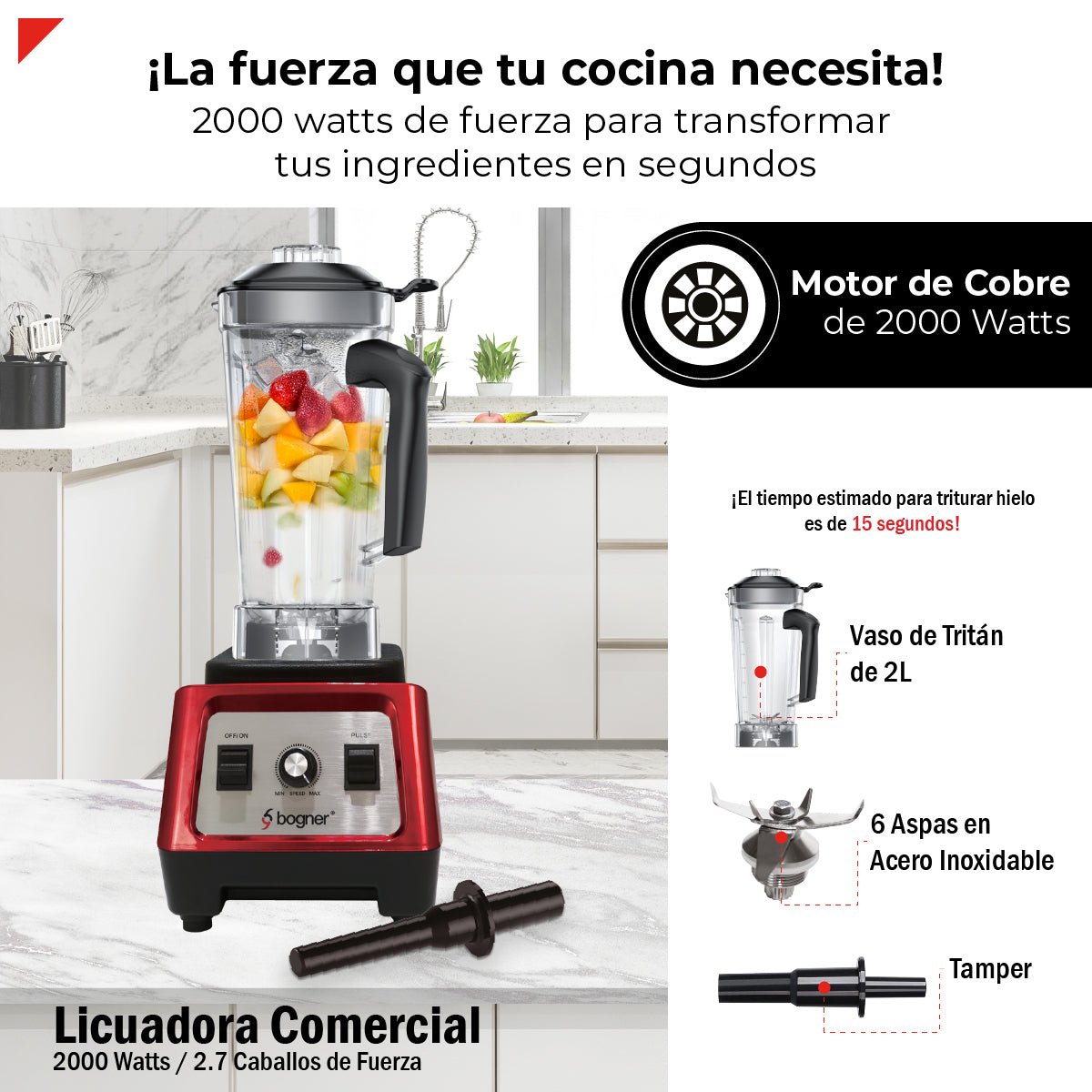 Bogner Licuadora Comercial 2000w 2l Tritán BSB08S