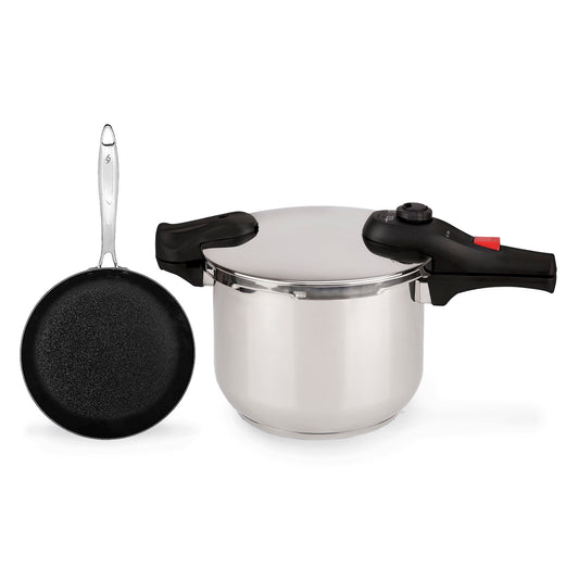 Olla de presión 8L acero inoxidable + Sartén anodizado de 20cm