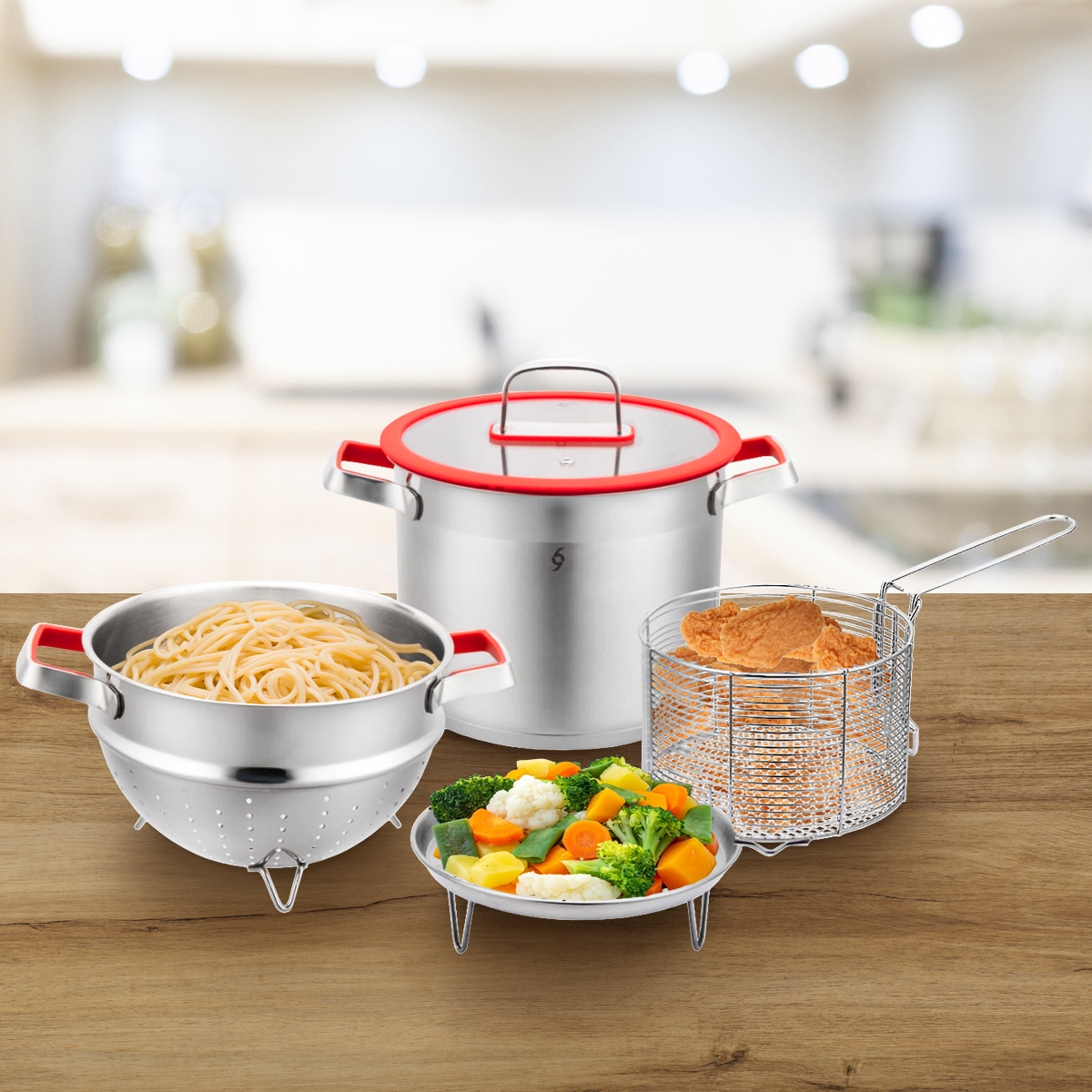 Set de Olla Multifunción de Acero Inoxidable de 5 Piezas Bogner BCPS05