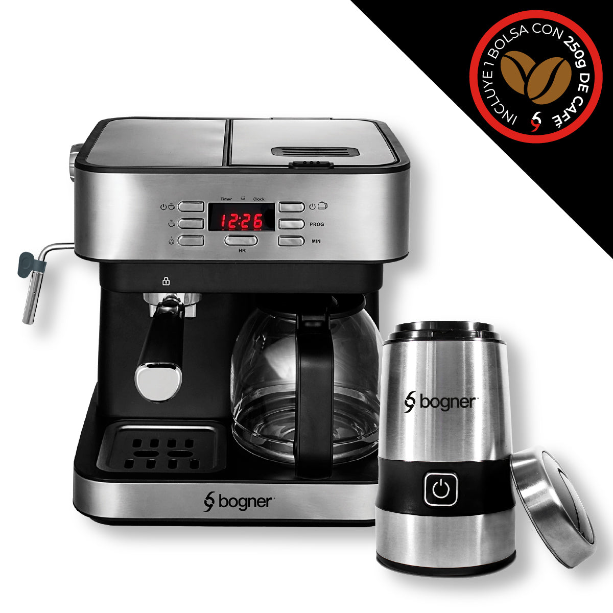 Cafetera 2 en 1 Espresso y de Goteo + Molino de Café