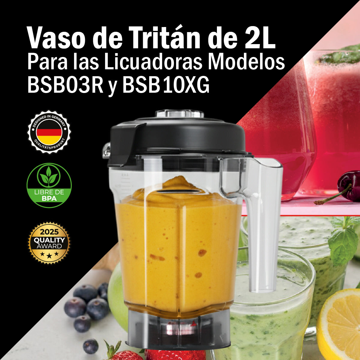 Vaso Tritán 2l C/aspas Y Tapa Para Licuadora Bbs10xg y Bsb03r