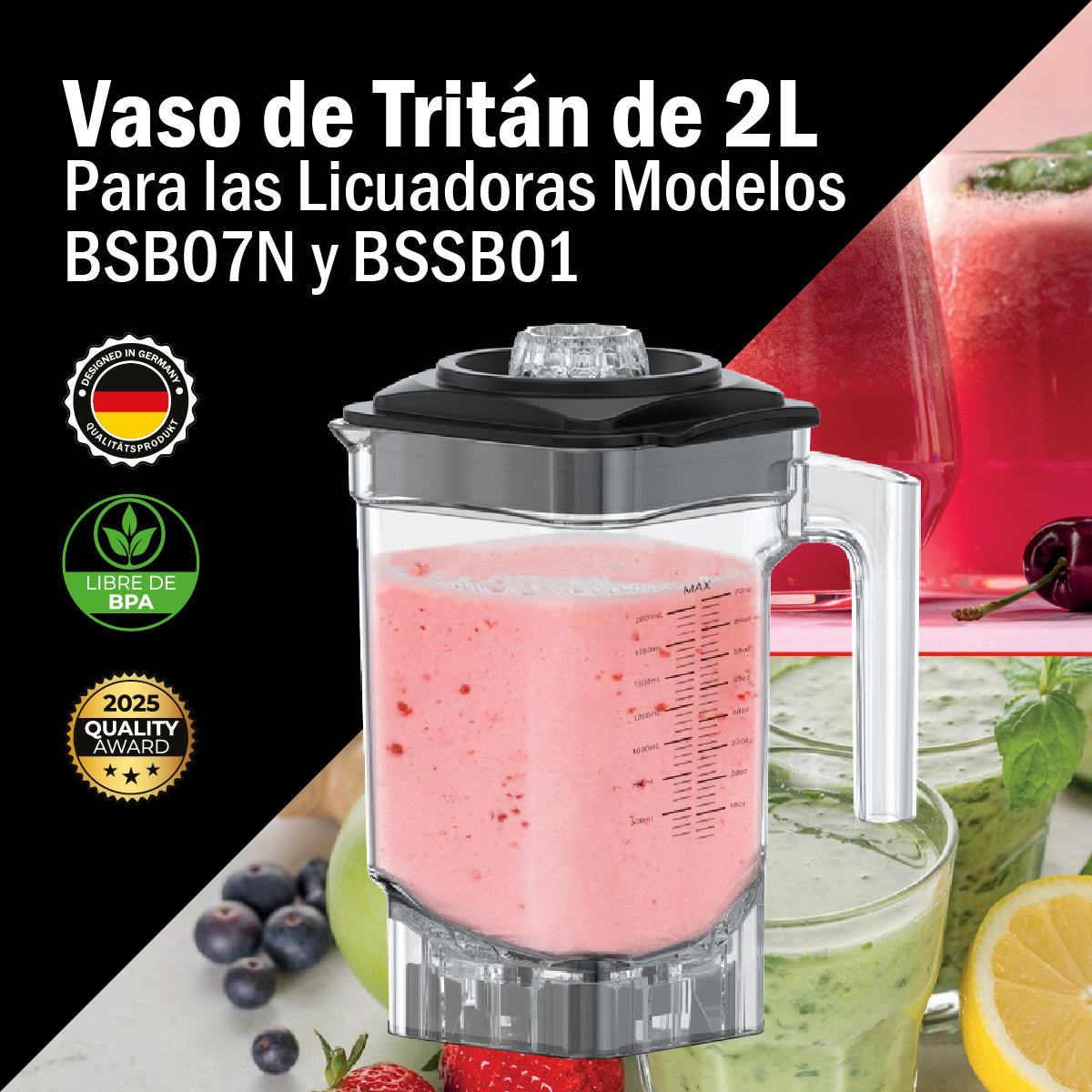 Vaso Tritán 2l C/aspas Y Tapa Para Licuadora Bssb01 Y Bsb07n