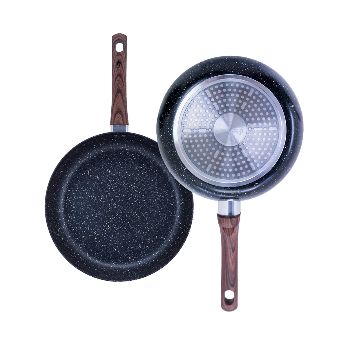 Set de Comal y Sartén 24 y 25 cm de granito y madera con doble antiadherente