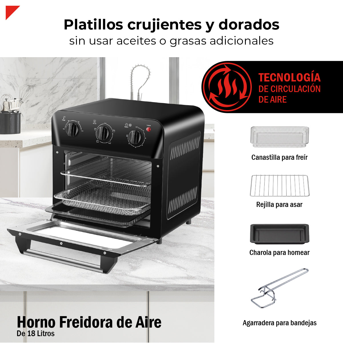 Bogner Horno Freidora De Aire 18 Litros Acero Inox BAF18