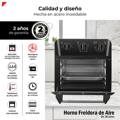 Bogner Horno Freidora De Aire 18 Litros Acero Inox BAF18