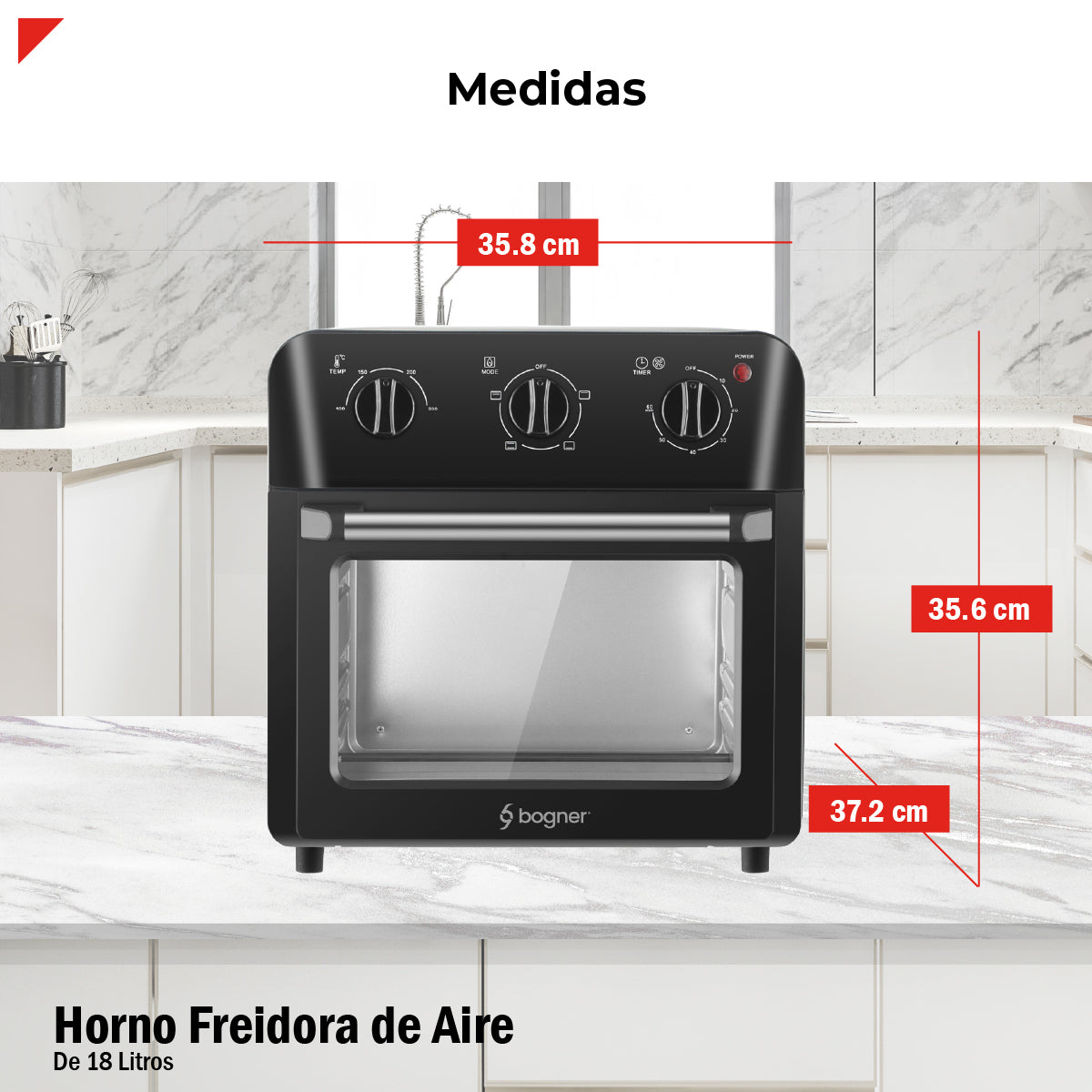 Bogner Horno Freidora De Aire 18 Litros Acero Inox BAF18