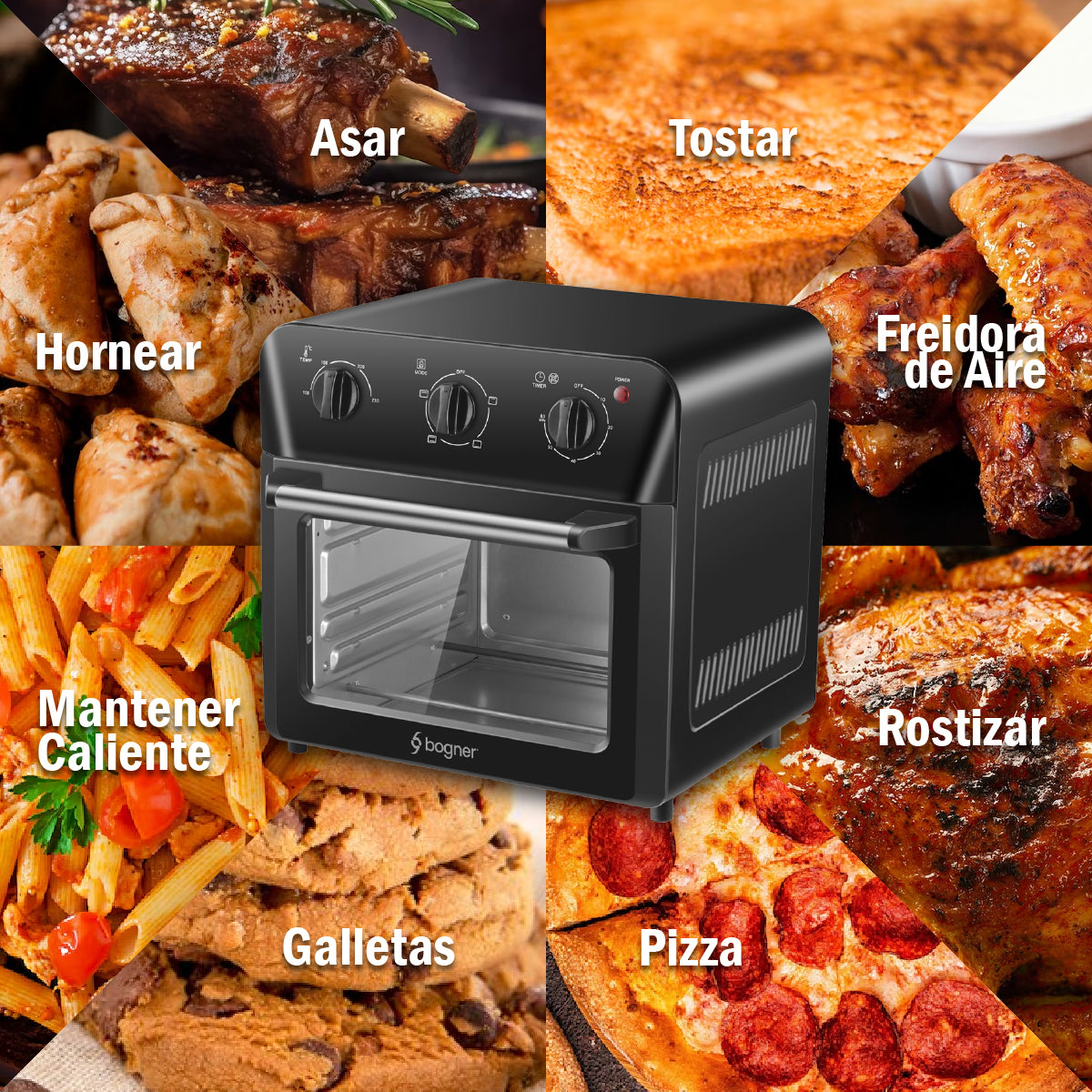 Bogner Horno Freidora De Aire 18 Litros Acero Inox BAF18