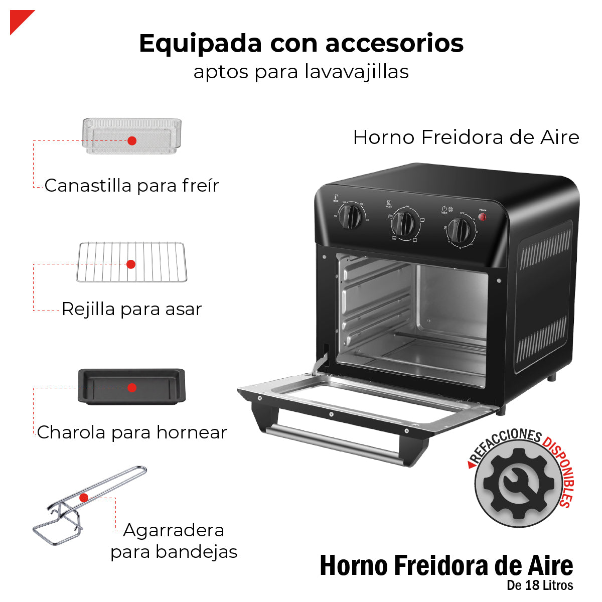 Bogner Horno Freidora De Aire 18 Litros Acero Inox BAF18
