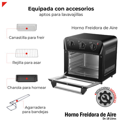 Bogner Horno Freidora De Aire 18 Litros Acero Inox BAF18