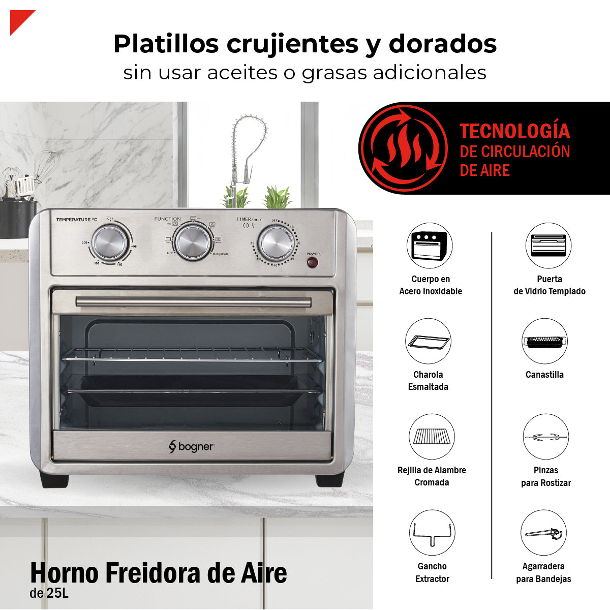 Bogner Horno Freidora De Aire Acero Inoxidable 25L BAF25