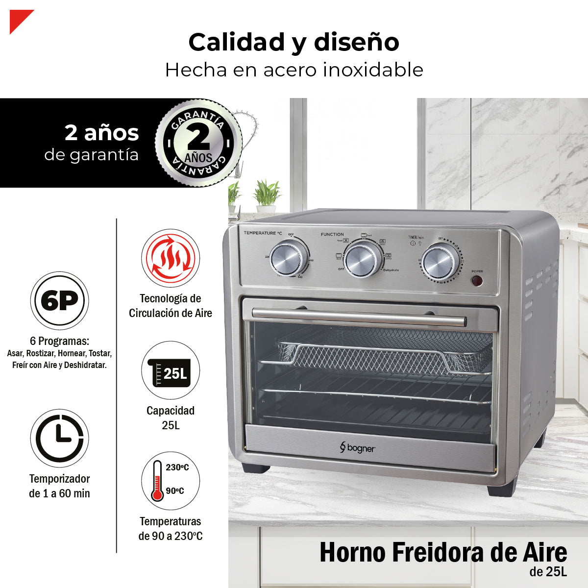 Bogner Horno Freidora De Aire Acero Inoxidable 25L BAF25