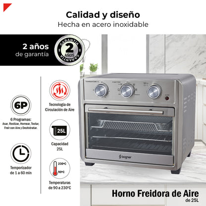 Bogner Horno Freidora De Aire Acero Inoxidable 25L BAF25