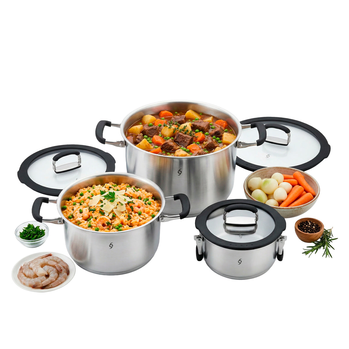 Bogner Batería De Cocina Apilable 6 Pz Acero Inox BCPS06AP