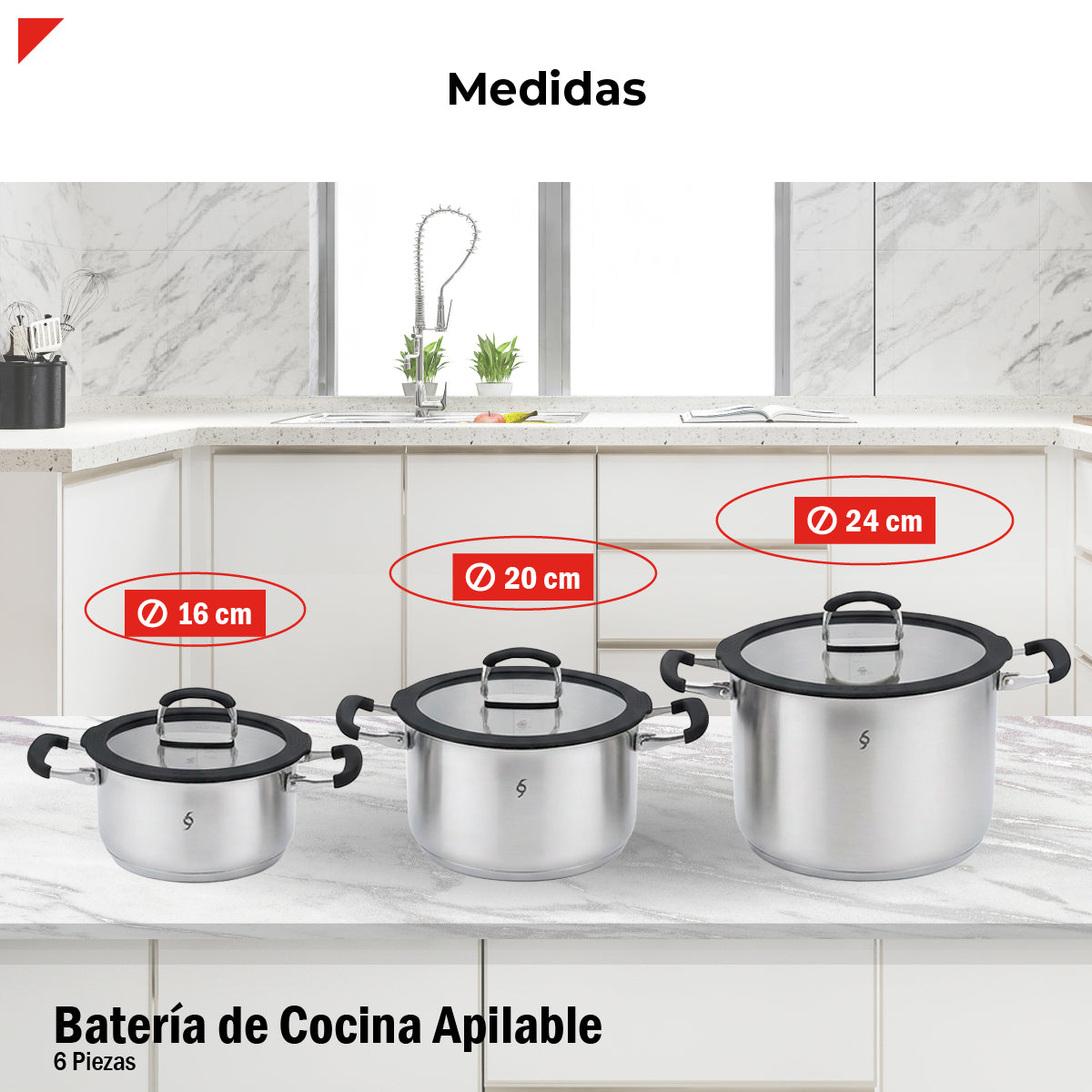 Bogner Batería De Cocina Apilable 6 Pz Acero Inox BCPS06AP