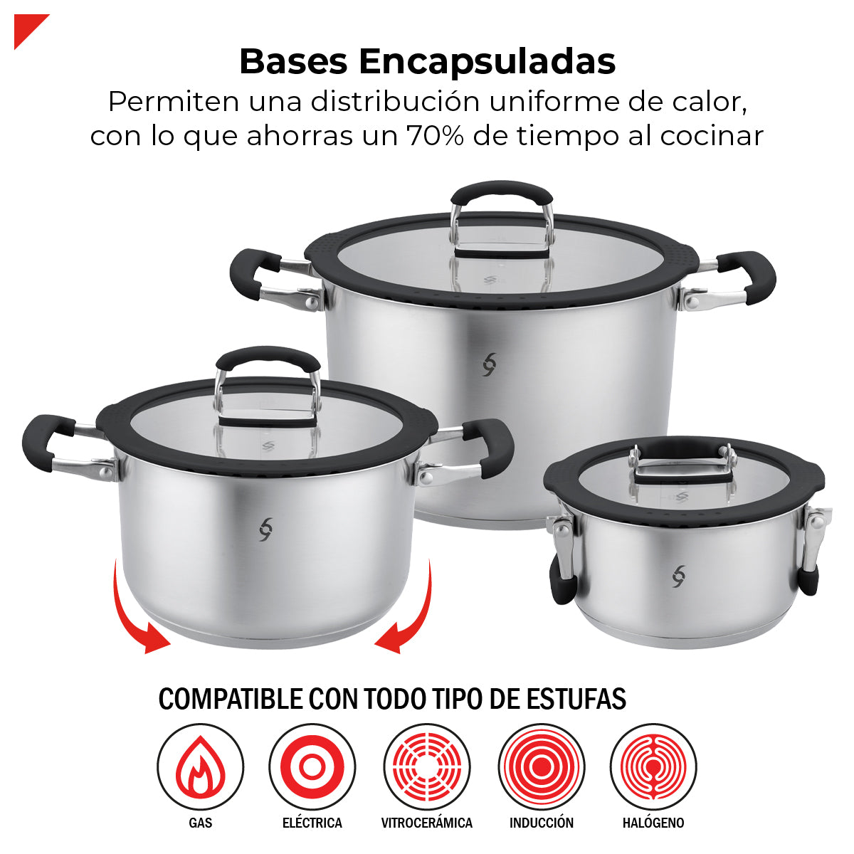 Bogner Batería De Cocina Apilable 6 Pz Acero Inox BCPS06AP