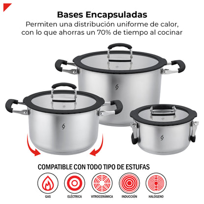 Bogner Batería De Cocina Apilable 6 Pz Acero Inox BCPS06AP