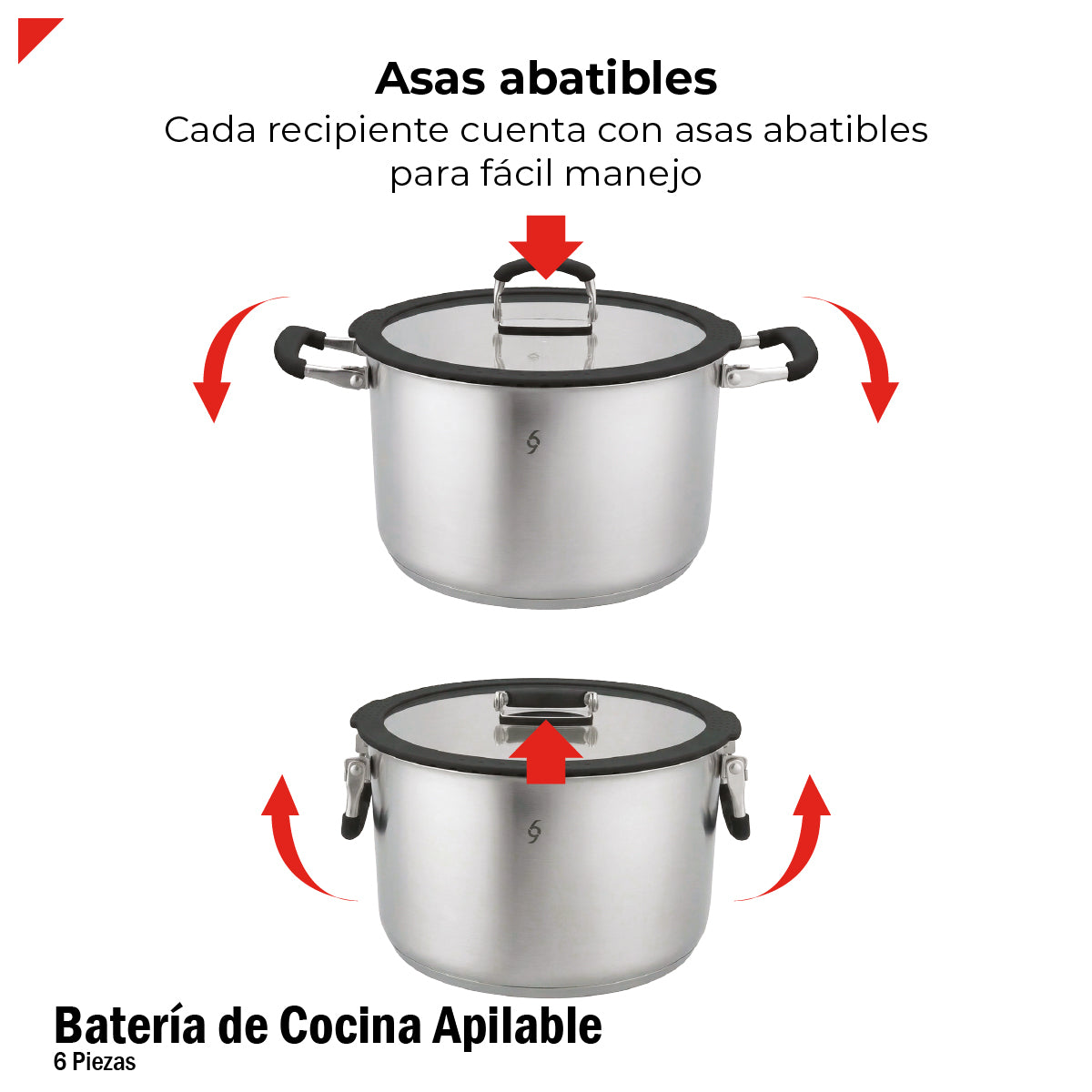 Bogner Batería De Cocina Apilable 6 Pz Acero Inox BCPS06AP