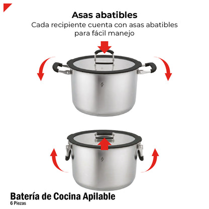 Bogner Batería De Cocina Apilable 6 Pz Acero Inox BCPS06AP