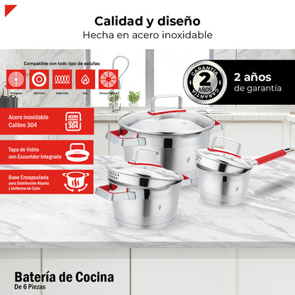Bogner Batería De Cocina Acero Inoxidable 6 Piezas BCPS06SS