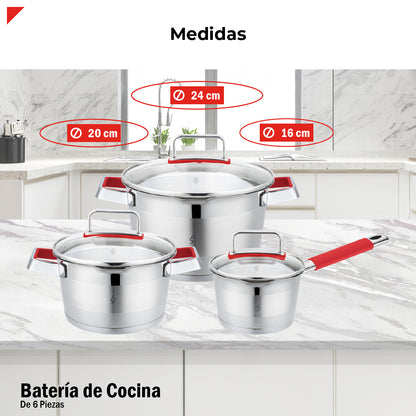 Bogner Batería De Cocina Acero Inoxidable 6 Piezas BCPS06SS