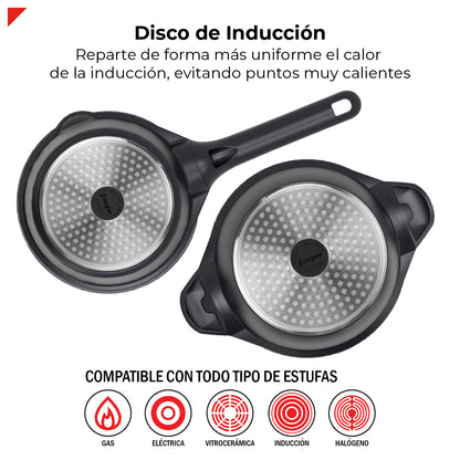 Batería de Cocina de 10 Piezas BCPS08BK de Aluminio Fundido con Antiadherente y Tapas de Vidrio