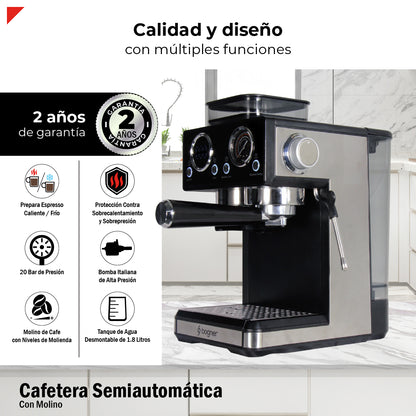 Bogner Cafetera Semiautomática 20b Con Molino BDCM20G