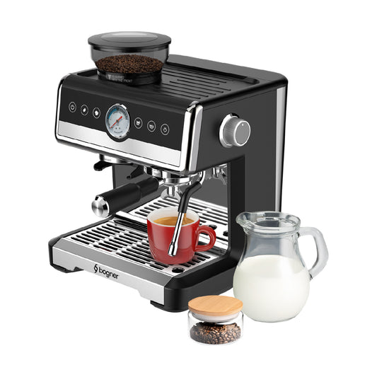 Bogner Cafetera Espresso BDCM22 20 Bares – Molinillo Integrado, Espumador de Leche, 2 Tazas, 2.6L, 2250W